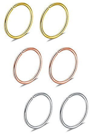 Briana Williams 6pcs Fake Nez Anneau Hoop Septum Tragus Cartilage Boucle D'oreille Hoop Piercing 22G 20G 18G 16G 6/8/10/12mm En Acier Inoxydable Faux Piercing Bijoux