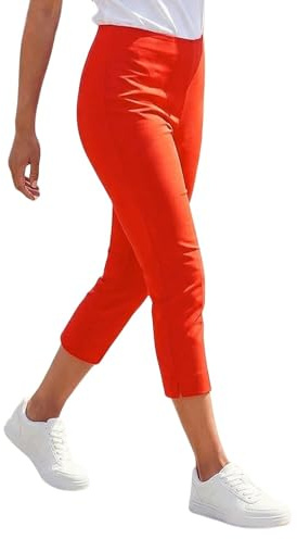 Roman Cropped Trousers for Women UK Ladies Capri Leggings Summer Pants Short Crop Stretch 3/4 Length Three Quarter Pedal Pusher Clothes Elasticated Bengaline Cut Off - Dark Orange - Size 18