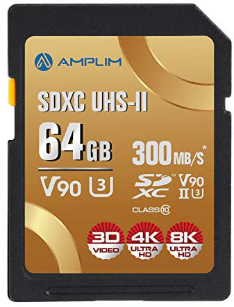 Amplim 64GB UHS-II V90 SDXC SD Karte - Blazing Fast 300MB/s (2000X) UHSII U3 Extreme High Speed 64GB SD XC Speicherkarte für 4K 8K UHD Videokamera Camcorder 64G TF Flash Speicher - Neu September 2019
