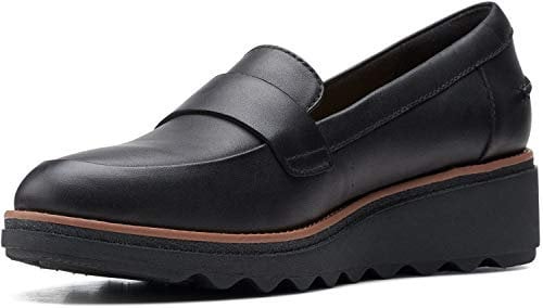 Clarks Women's Clarks Women's - Sharon Gracie Black Leather With Dark Tan Welt 7m Penny Loafer, Black Leather With Dark Tan Welt, 5 UK