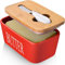 AISBUGUR Große Butterdose für 250g Butter, Butterdose mit Messer Keramik Butterdose Double-Layer-Silikon-Dichtung Butterdose mit Deckel, Gute Küche Geschenk (Rot)