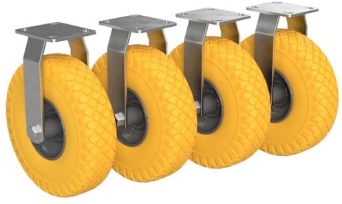 4 x Bockrolle mit PU Rad Ø 260 mm 3.00-4 Kugellager Transportrolle PANNENSICHER, gelb/grau