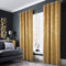 always4u Gardinen mit Muster Gold Blickdicht 100%, Samt Vorhang Wohnzimmer, Vorhang Verdunkelung mit ösen, Stoff Glänzend Eleganter, Gelb 2er Set 245x140cm