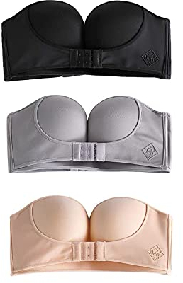MNSFA Lift-BH, trägerloser Frontverschluss, kabellos, rutschfest, unsichtbar, Push-Up-BH, trägerloser Multiway-BH, 3 Stück, 80C