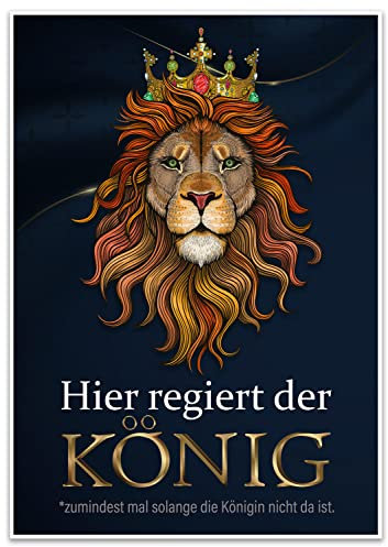 wandmotiv24 Poster als Wanddeko, Größe Din A3, Hier regiert der König, Löwe, Königin, Afrika, Tiere, Moderne Wanddeko, Wandbilder, Deko, Bild M0085