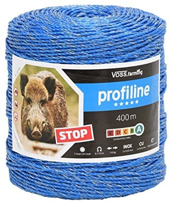 VOSS.farming Filo recinzioni elettriche Anti cinghiali, Anti Fauna Selvatica, 400 m, con conduttori 2X 0,25 Rame + 2X 0,25 Inox, Colore Blu