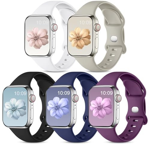 CeMiKa 5 Pack Straps Compatible for Apple Watch Strap 40mm 38mm 41mm 42mm 44mm 45mm 46mm 49mm, Soft Silicone Sport Band for iWatch Series 10 9 8 7 6 5 4 3 SE, Women Men, 38mm/40mm/41mm-S/M