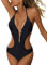 heekpek Einteiliger Badeanzug Damen V-Ausschnitt Sexy Neckholder Bikini Cut Out Triangel Bademode Damen, Schwarz 1#, L