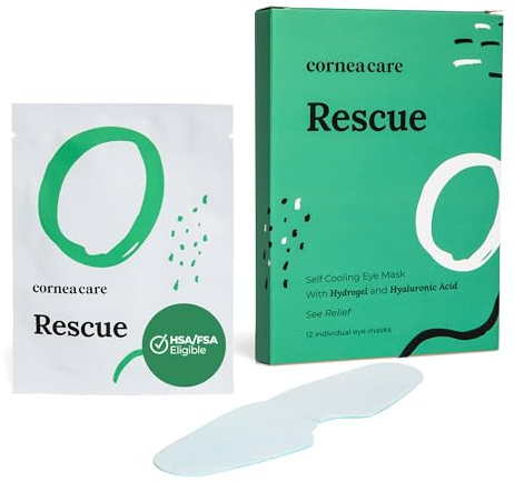 CorneaCare Rescue: Hydrogel Self Cooling Compress | Cold Eye Masks for Puffy Eyes | Self Cooling Eye Compress for Fast Relief | Travel Ready | 12 Count