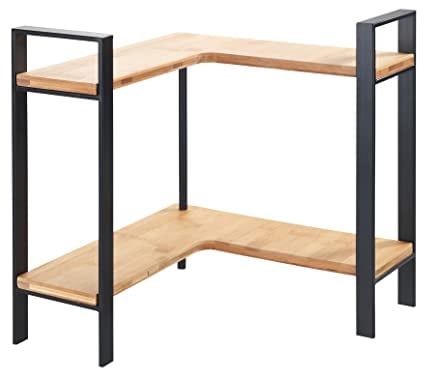 Wenko Estante esquinero de cocina Lou de metal y tablas de bambú, 2 niveles para mayor espacio de almacenamiento, (An. x a x P): 30 x 33 x 30 cm, negro/marrón claro, 53028100