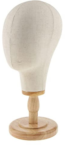 MBLUE 21 Pollici Sughero Tela Blocco Testa Manichino Manichino Parrucca Che Fa Cappello Display Styling Testa con Supporto In Legno Beige Parrucca Stand