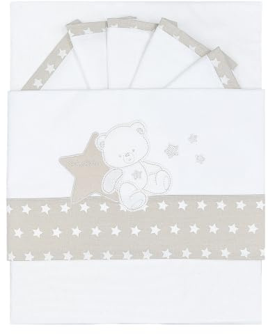 Andy & Helen 3-teiliges Bettwäsche-Set für Wiege, Bestickt, Bettlaken + Spannbettlaken mit Gummibändern und Kissenbezug, geeignet für Kinderbett Maxi, Next to Me, Seite des Bettes, cremefarben