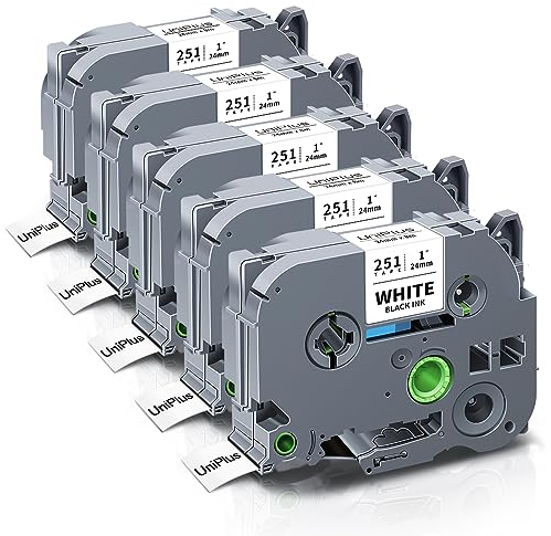5x UniPlus Kompatibel Tze24mm Etikettenbänder für Brother Tze251 Tze-251 TZ-251 mit Brother P-touch PT-P750W D600 P750WVP 9600 9700PC 9800PCN P900W 2400 2430 2470 Etikettiergerät, Schwarz auf Weiß