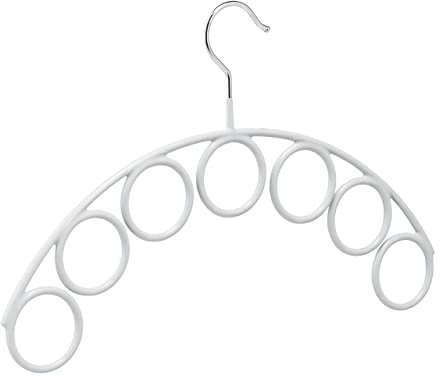 Relaxdays 4 x Schalhalter, gummiert, rutschfest, je 7 Ringe für Schals & Tücher, Schalbügel HxB 24,5 x 38 cm, Ø 5 cm, hellgrau