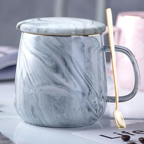 Xfeyaqlo Tasse Marbre, Tasse a Cafe Effet Marbre, Tasse à Café, Tasse de Petit Déjeuner Bord D'or, Personnalité Simple, Convient Aux Cadeaux, Amant, Famille, Ami, Céramique, 400ml (Gris)
