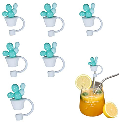Straw Cap, Straw Toppers 6Pcs Straw Charms Cute Straw Cover Cap Tips Reusable Straw (Straw Covers Cap Cactus)