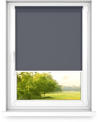 time4blinds MINI Basic Stick on or noninvasive Roller Blinds for Windows – Adhesive Blinds - Easy Fit Clip On Blinds - Dimming Blinds for Bedroom – 600x1900mm Graphite – Operated on Right Side