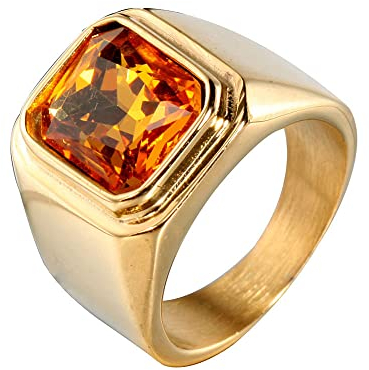 HIJONES Herren Stein Ring Edelstahl Große Quadratische Zirkonia Vintage Statement Ringe Gold Gelb Größe 70