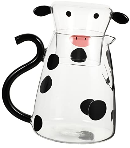 Cabilock Elegant Cow Design Glass Water Pitcher Cold Water Bottle Set Microwave Safe Milk Carafe for Home