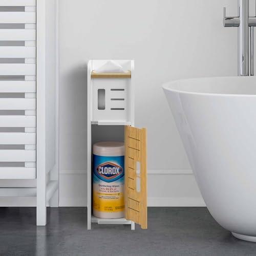 AOJEZOR Armoire de salle de bain avec porte-rouleau de papier toilette intégré, convient placée à côté des toilettes, chromé