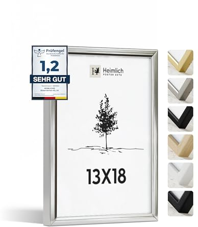 Heimlich® - Bilderrahmen - 13x18 cm, Aluminium, Silber - Mittlerer Bilderrahmen mit Folienabdeckung - Wandmontage oder Tischaufsteller