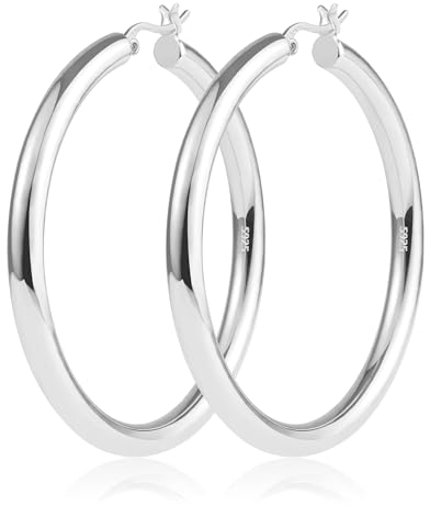 KISSPAT Große Silberne Creolen für Damen, hypoallergen 925er Sterlingsilber leicht hohle Röhren-Creolen Schmuck Geschenk 5,1 cm für Frauen