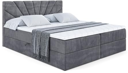 ALTDECOR Boxspringbett mit Matratze und Lattenrost, Boxbett, Topper, Polsterbett mit Bettkasten, Bett mit Stauraum H3-Matratze, Doppelbett, Springboxbett - MILTIO - 160x200 - Dunkelgrau Samt