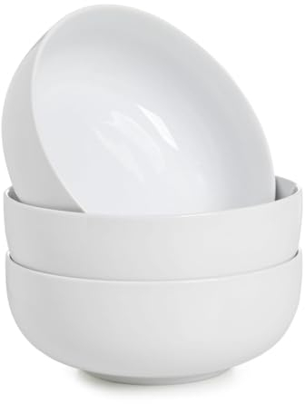 WishDeco Cereal Bowls Set of 3, Ceramic Soup Bowls, 38 Ounce Breakfast Bowls, 7 White Bowls for Dessert, Oatmeal, Pasta, Noodle, Salad, Rice, Microwave & Dishwasher Safe
