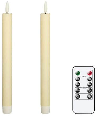 Eldnacele LED Stabkerzen mit Timerfunktion, flackernde Flamme LED Echtwachskerzen mit Fernbedienung, Elfenbein Stabkerzen 2 Stück (2 x 25CM) für Weihnachtsdeko Zimmer Deko aesthetic