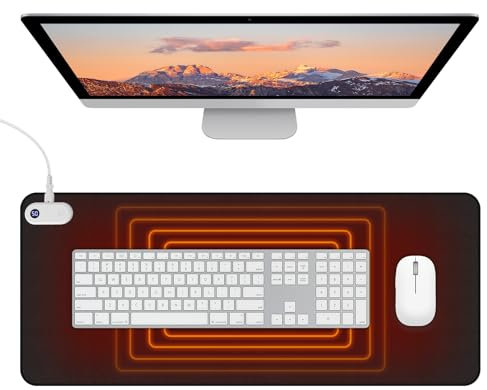 Fivtsme Tapis De Souris Chauffant, 80x33CM Tapis Souris Chauffant, Tapis Bureau Chauffant avec 6 Niveaux De Chaleur Et Arrêt Automatique 4 Heures, Étanche, pour Bureau à la Maison Hiver (B)