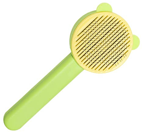 Katzenbürste, Selbstreinigende Zupfbürste, Hundebürste, Selbstreinigende Zupfbürsten für Haarausfall und Fellpflege, Entfernt Lose Unterwolle, Dicke Nadel, Massagefunktion,(Grün Gelb)