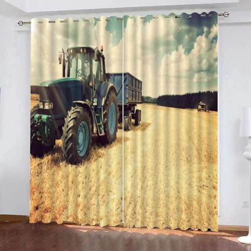 GIOVIA 3D Traktor Vorhänge Abdunkelnde Traktor Kindervorhänge Vorhang mit ösen 2er Set Gardinen Blickdicht Verdunkelungs für Kinderzimmer Schlafzimmer Wohnzimmer B 110 X H 95 cm