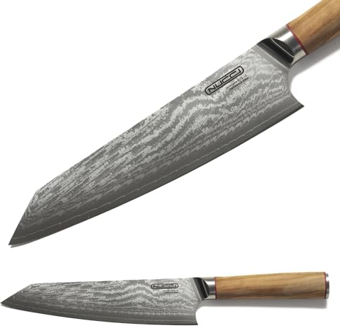 CLASSE ITALY Coltello Chef Trinciante Gyuto cm 20 in Acciaio Giapponese AUS 10 a 67 strati, Affilato a mano, Manico in Olivo, Panno pulizia incluso