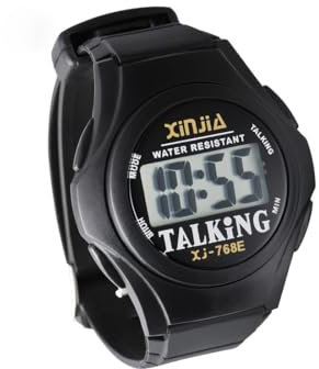 Genérico Reloj De Pulsera Parlante - Voz En Español - Discapacidad Visual - Invidentes - Personas Mayores - Color Negro