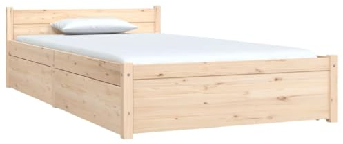 vidaXL Bed Frame Base Wooden Platform - Single Size 90x190 cm with Under-Bed Storage Drawers, Easy Assembly, ic Solid Pinewood