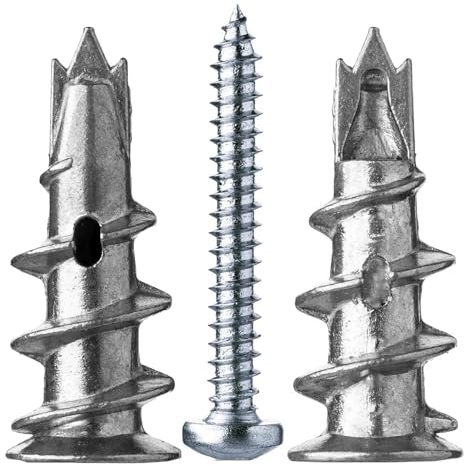 YIWONFU 50 Piezas Tacos Pladur, Tacos Autorroscantes Metalico para Pladur Sin Taladrado, Tacos para Cartón Yeso Autoperforantes con Tornillos para Fijar Lámparas, Cuadros, Muebles de Televisión