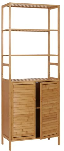 Mendler Hochschrank HWC-B18, Badschrank Badregal Schrank Regal, 2 Türen 4 Regalböden Bambus MDF FSC®-Zertifiziert 168x64x33cm