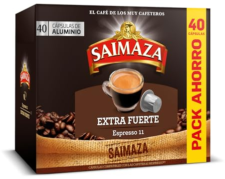 Saimaza Café Cápsulas Extrafuerte, 40 Cápsulas Compatibles Nespresso