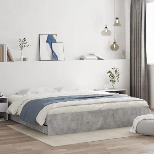 vidaXL Engineered Wood Super King Bed Frame with Storage Drawers, Concrete Grey - 203x183x33cm, Supportive Plywood Slats