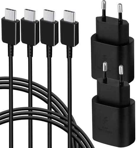 2er-Pack 25W USB C Schnellladekabel und Schnellladegerät Ladegerät für Samsung Galaxy S25 S24 S23 S22 S21 S20/Note20 S10 S9 A73 A54 A55 with 1,5M Kabel, USBC Ladekabel Netzteil Adapter Ladestecker