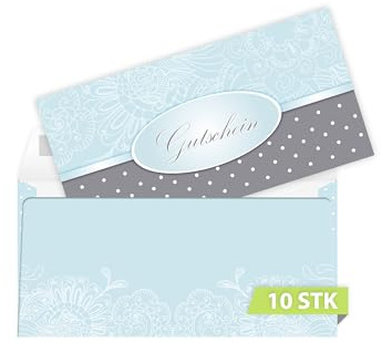 10 Gutscheine DIN lang (21x10,5 cm) mit 10 Kuverts DIN lang (22x11 cm) Design Motiv Ornament Gutscheine zum Ausfüllen Gutschein Geschenk Karte für Massage Wellness Kosmetik Nagelstudio Spa Beauty