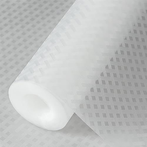 Hersvin 50cmx500cm Tapis Fond de Tiroir Antiderapant Non-adhésif, DIY Tapis de Placard Etagere Cuisine, EVA Plastique Protection pour Meuble(Transparent Croisée Rayure)
