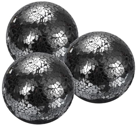 sourcing map 4 Decorative Balls, 3 Pcs Mosaic Glass Balls, Decorative Table Sphere Orbs, Centerpiece Balls for Decorating Bowls Vase Tables Wedding Party, Black
