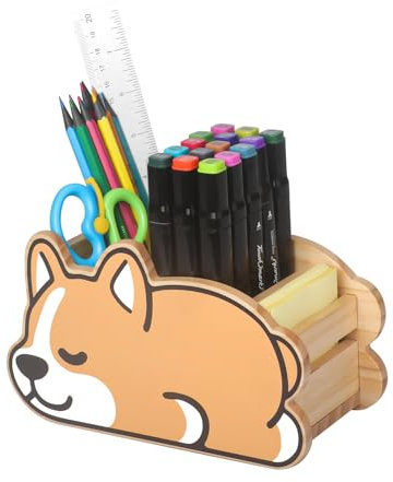 JSVER Pot à Crayons Bois, Porte Crayon Bureau Corgi Organisateur Bois de Bureau Enfant Organisateur de Stylo, Multifonctionnel Boîte de Rangement en Bois Crayon Enfant pour Bureau, Maison, école