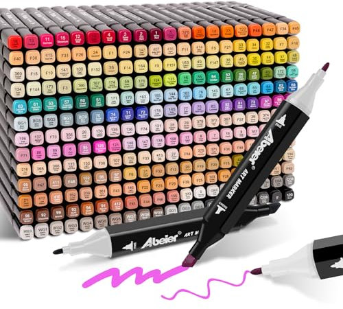 ABEIER 262 Farben Filzstifte Set, Art Marker Twin Tip Marker Textmarker Stift Set, Alkoholmarker für Kinder Student Anfänger, Hervorheben, Skizzieren, Zeichnen, Ausmalen mit Tragetasche