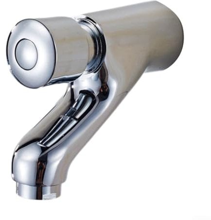 Robinet de salle de bain à fermeture automatique, finition chromée élégante, robinet mural à poussoir pour lavabo à levier unique en laiton chromé, design à fermeture automatique efficace