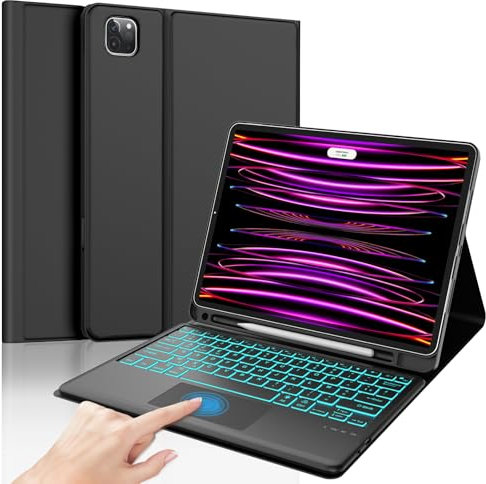 SENGBIRCH Coque Clavier pour iPad Pro 12.9 Pouces - AZERTY Français Détachable rétroéclairé Trackpad Bluetooth Clavier, Étui iPad Pro 12.9 6/5/4/3 ème avec Fente pour Stylo, Noir