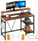 Dripex Computer Desk with Power Outlet, 107.5cm Reversible Desk with Long Monitor Stand, Storage Shelves, Hooks, Work Writing Gaming Table for Home Office