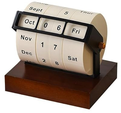 ikappy 2025 Kalender Rotary Perpetual Desk Kalender Holzrad Kalender Monat Woche Tag Datum Anzeige für Home Office Wieder verwendbare Erinnerung Liste Reise Rekord Karte