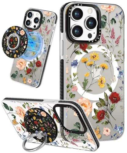 Kokaade for iPhone 15 Pro Max Case for Women Girls - Cute Kawaii Retro Flower Design Compatible with Magsafe for Magnetic Ring Holder Stand Phone Cover Girly TPU Funda for iPhone 15 Promax